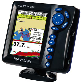 GPS Plotter TrackFish 6500 5 with GPS Antenna and Dual Frequency Aquaducer Transom Mount