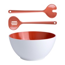 Melamine Salad Bowl With Cutlery, Summer – Coral