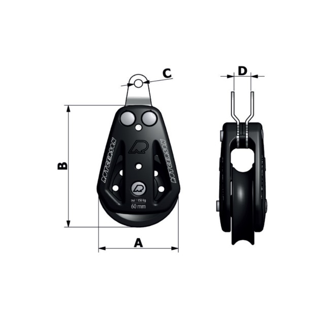 Block 60mm, Single, Togglehead, 12mm pin