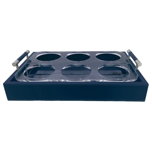 Δίσκος Μεταφοράς Ποτηριών 29x19x4 cm με Θήκες Waves , Μπλε