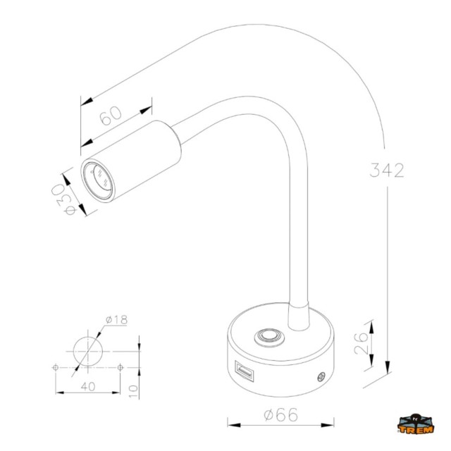 Αρθρωτός προβολέας led με υποδοχή usb χωρίς dimmer