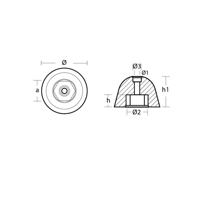 Ανόδιο Vetus Εξάγωνο Παξιμάδι Προπέλας O 60 H.40