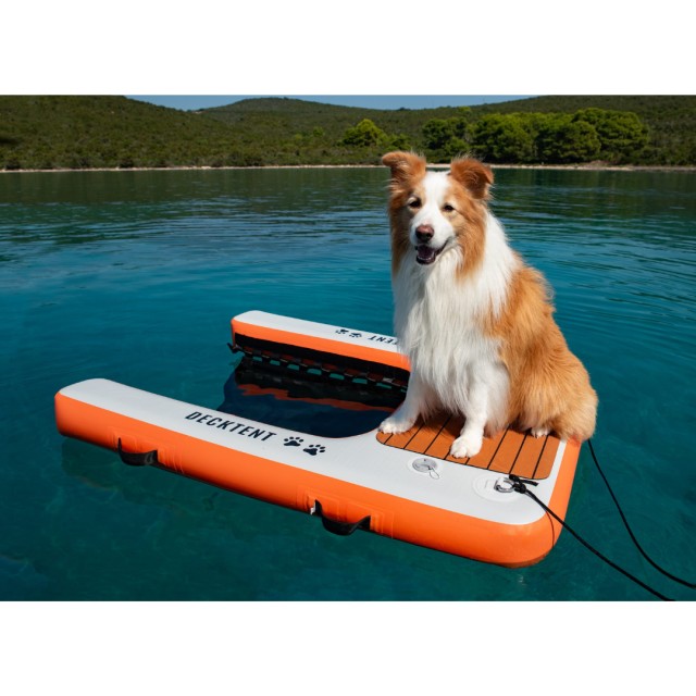 Φουσκωτή Ράμπα Σκάφους Θαλάσσης για Σκύλους , Λευκό/Πορτοκαλί