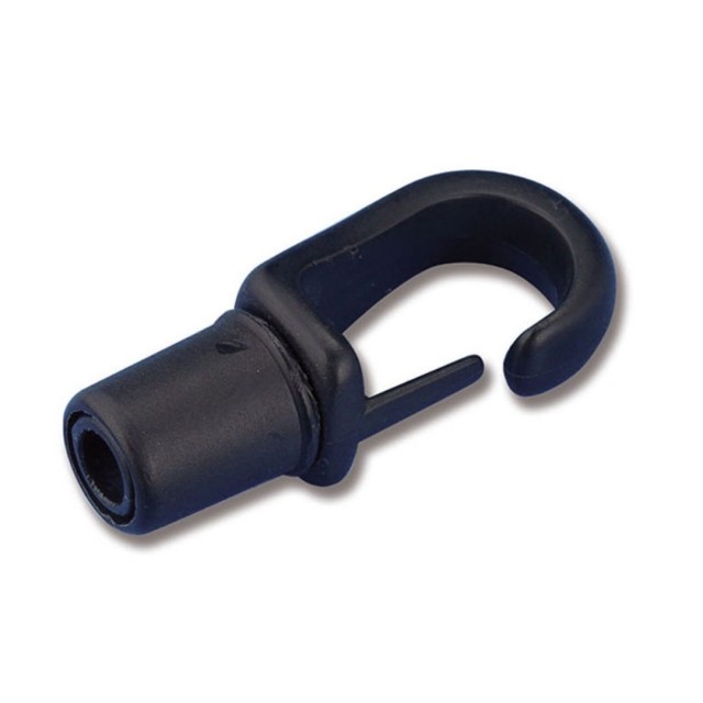 Self-tailing snap hook for shock cord o 6 and 8 mm.