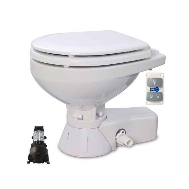 Ηλεκτρικη Τουαλετα Quiet Flush Regular 12V +Pompe Sea Water Μεγαλη Λεκανη