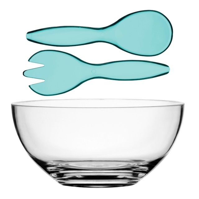 Μπολ Σαλάτας Διάφανο με Εξαρτήματα Σερβιρίσματος Τιρκουάζ Bahamas , 3 τεμ.