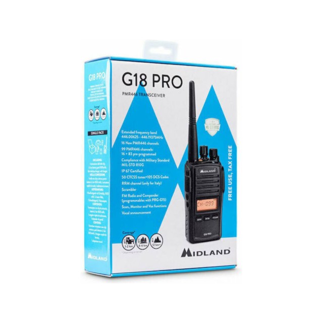 Ασύρματος Πομποδέκτης Midland G18 Pro PMR 0.5W με Μονόχρωμη Οθόνη