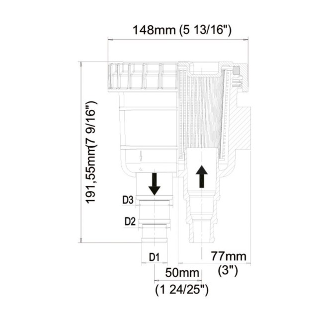 Φίλτρο Νερού μηχανής με προτεινόμενο σωλήνα 25mm