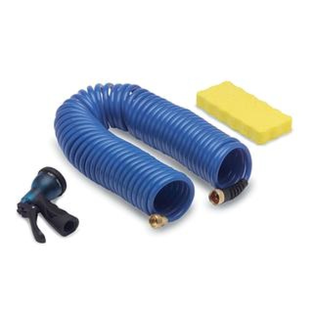 20’ Blue HoseCoil with Flex Relief and Adjustable Spray Nozzle
