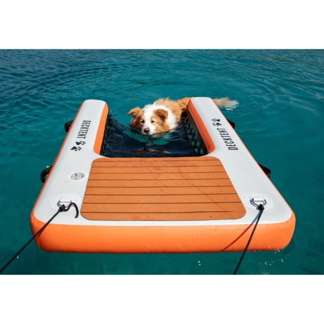Φουσκωτή Ράμπα Σκάφους Θαλάσσης για Σκύλους , Λευκό/Πορτοκαλί