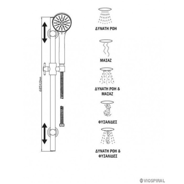 Βέργα Ντουζ με Τηλέφωνο και Σπιράλ Χρωμέ Alegria Φ22