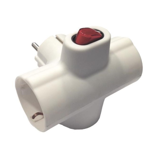 Schuko Socket with 3 Outputs (Cross) Horizontal with Switch & Contact Protection