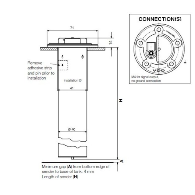VDO O54mm Σωληνωτός Δείκτης Καυσίμου 340mm